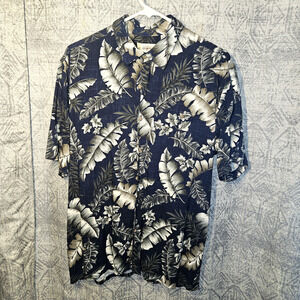 Vintage Campia Moda Men's XL Hawaiian Shirt - Navy Tropical Leaf 100% Rayon